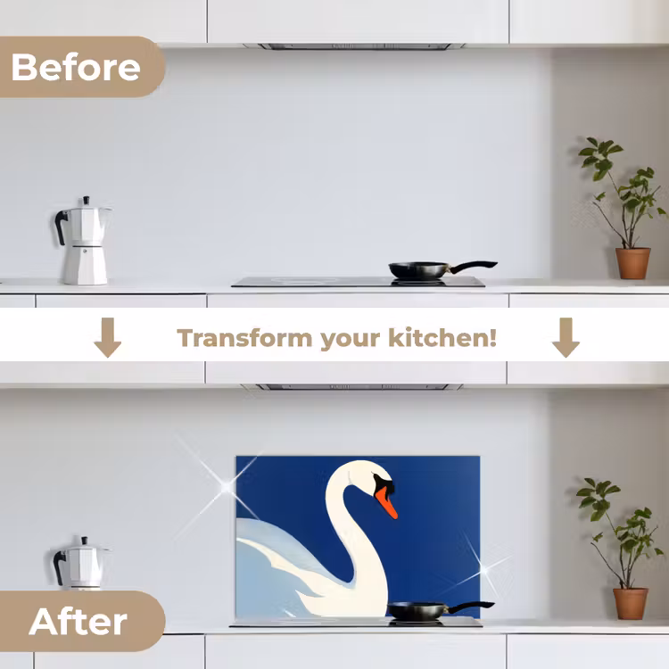 Kitchen splashback for hob - Swan - White - Beak - Illustration — 7