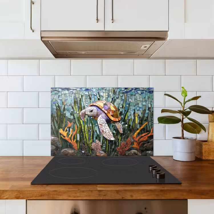 Kitchen splashback for hob - Turtle - Seaweed - Mosaic — 3