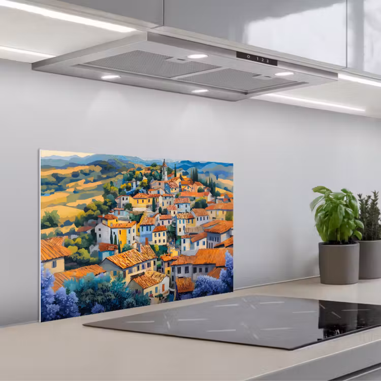 Kitchen splashback for hob - Village - Hills - Landscape - Trees — 1