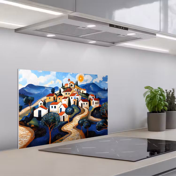 Kitchen splashback for hob - Village - Hilly - Sun - Mosaic — 1