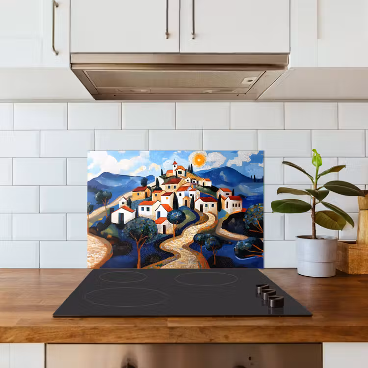 Kitchen splashback for hob - Village - Hilly - Sun - Mosaic — 3