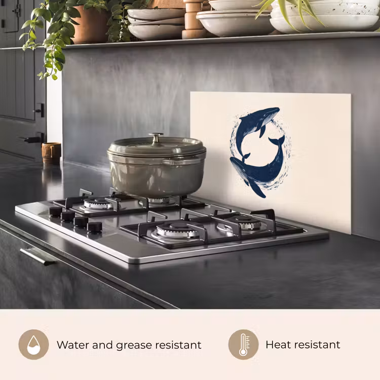 Kitchen splashback for hob - Whales - Splashes - Circle - Dark blue — 2