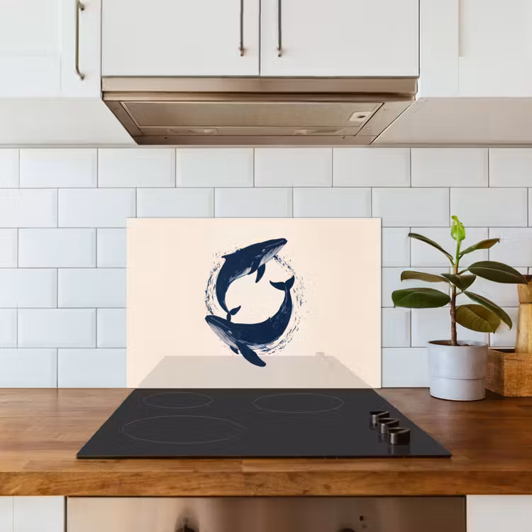 Kitchen splashback for hob - Whales - Splashes - Circle - Dark blue — 3