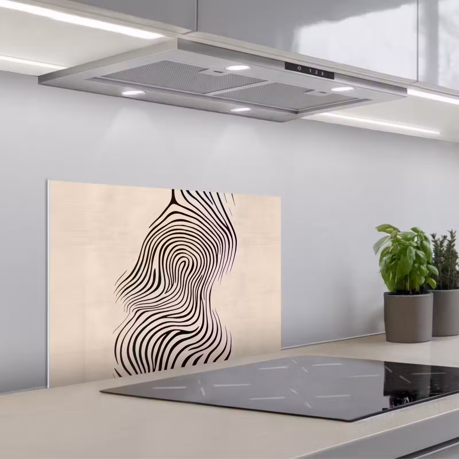 Kitchen splashback for hob - Lines - Abstract - Wavy - Black — 1