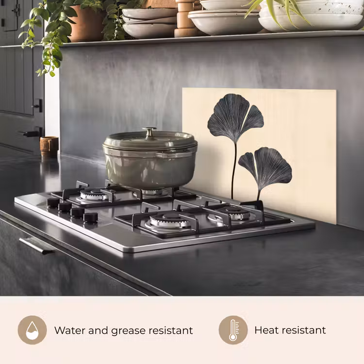 Kitchen splashback for hob - Leaves - Minimalist - Black — 2