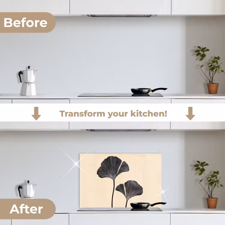 Kitchen splashback for hob - Leaves - Minimalist - Black — 7