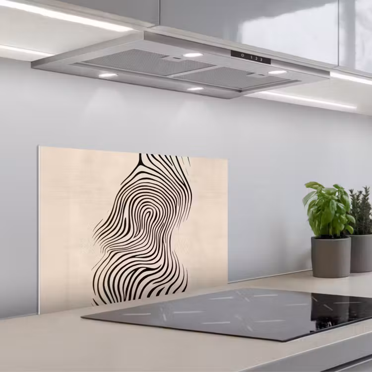 Kitchen splashback for hob - Lines - Abstract - Wavy - Black — 1