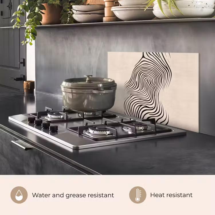 Kitchen splashback for hob - Lines - Abstract - Wavy - Black — 2
