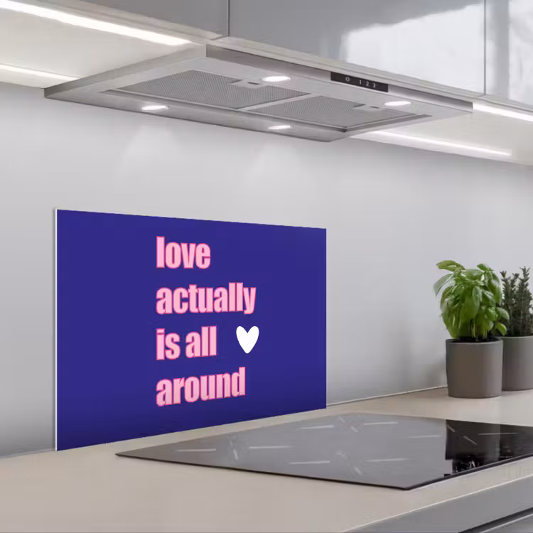 Kitchen splashback for hob - Text - Valentine - Love - Blue — 1