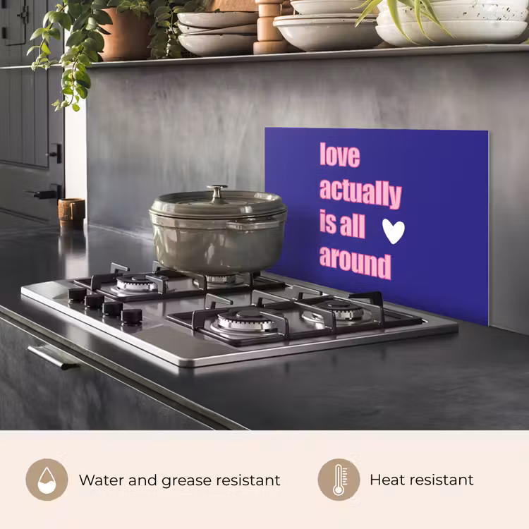 Kitchen splashback for hob - Text - Valentine - Love - Blue — 2