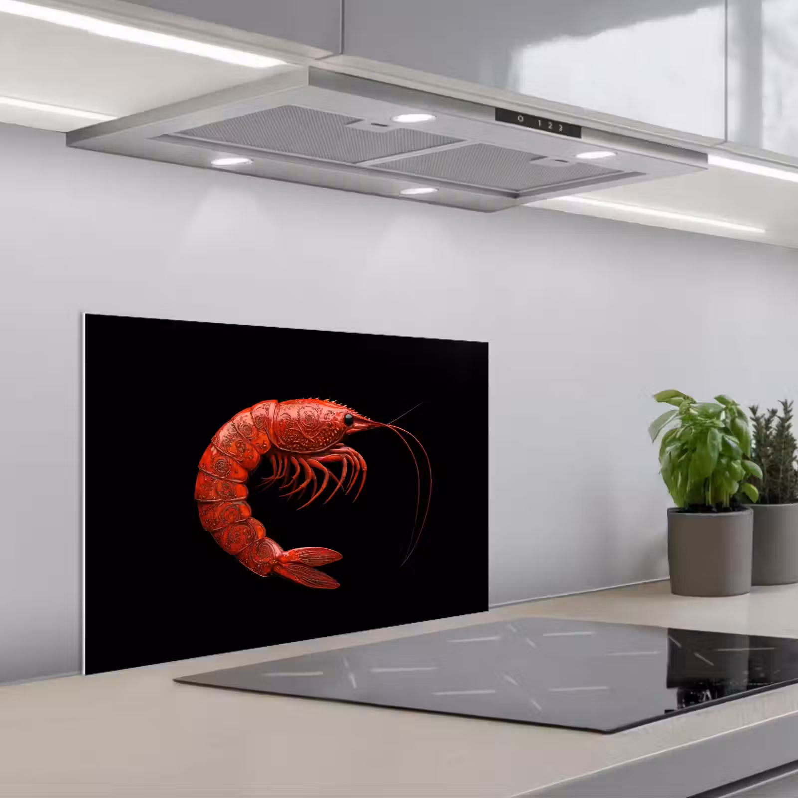 Kitchen splashback for hob - Shrimp - Red - Animals — 1