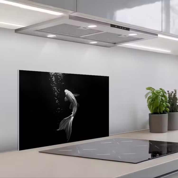 Kitchen splashback for hob - Koi - Fish - White - Black — 1