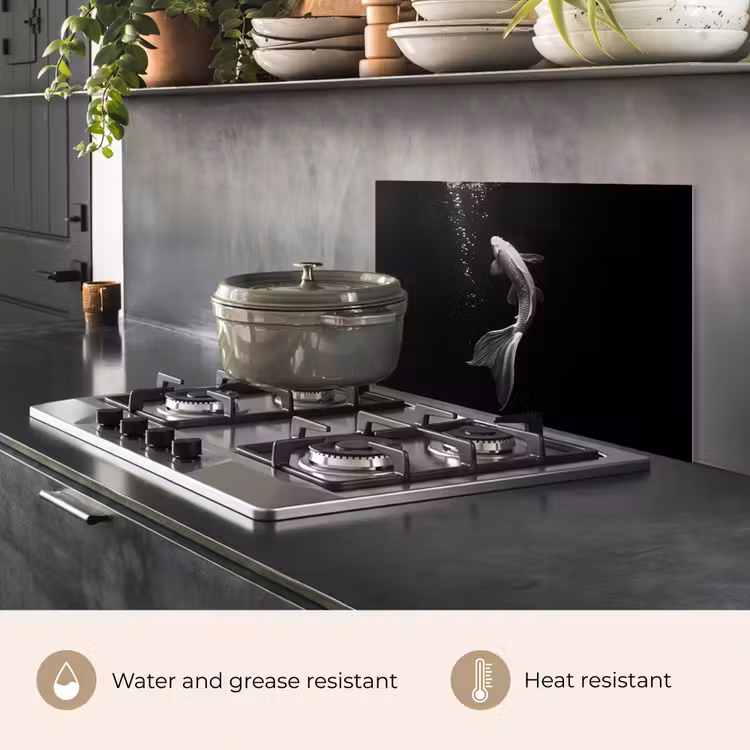 Kitchen splashback for hob - Koi - Fish - White - Black — 2