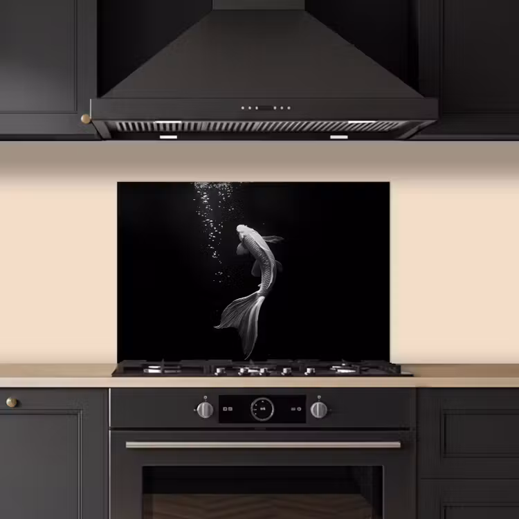 Kitchen splashback for hob - Koi - Fish - White - Black — 5