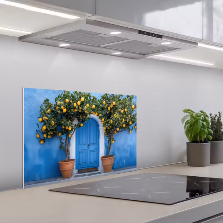 Kitchen splashback for hob - Lemon trees - Yellow - Door - Pots — 1