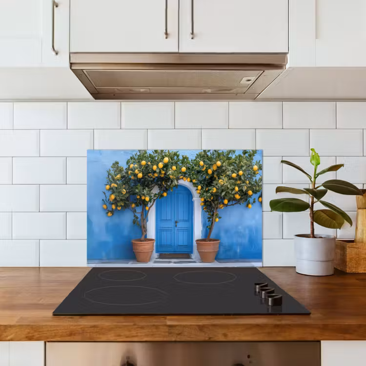Kitchen splashback for hob - Lemon trees - Yellow - Door - Pots — 3
