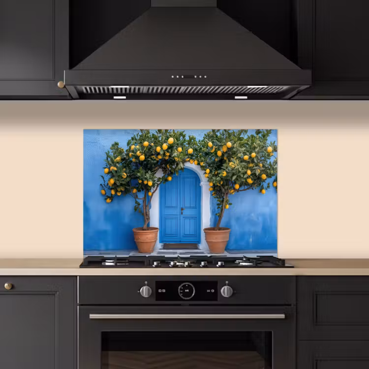 Kitchen splashback for hob - Lemon trees - Yellow - Door - Pots — 5