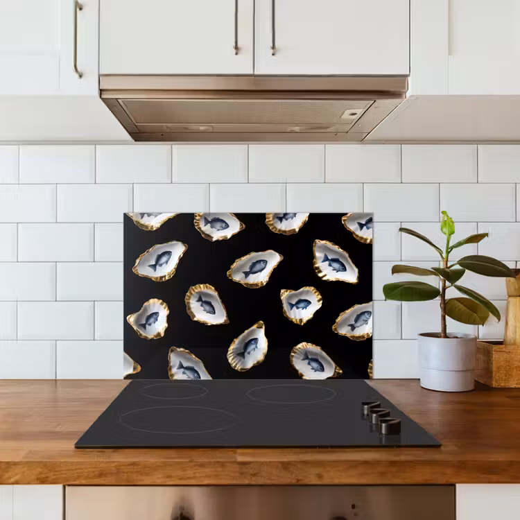 Kitchen splashback for hob - Oysters - Fish - Blue - Gold — 3