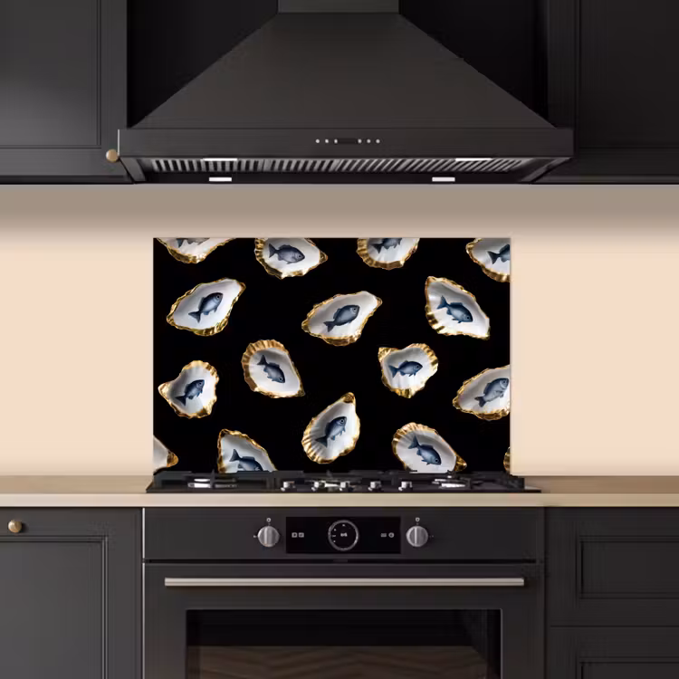 Kitchen splashback for hob - Oysters - Fish - Blue - Gold — 5