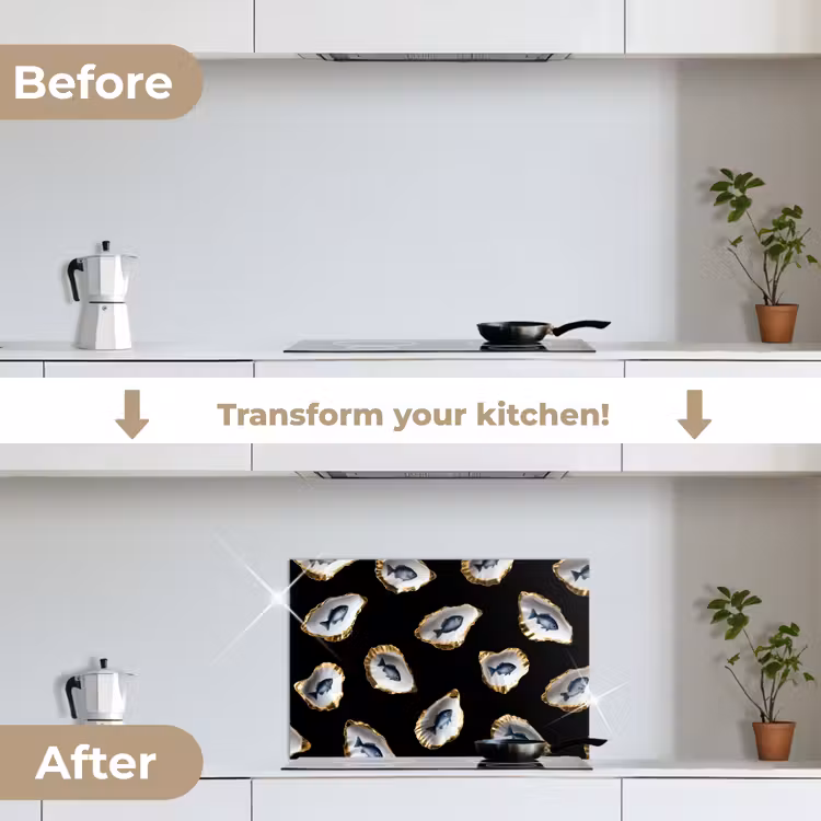 Kitchen splashback for hob - Oysters - Fish - Blue - Gold — 7