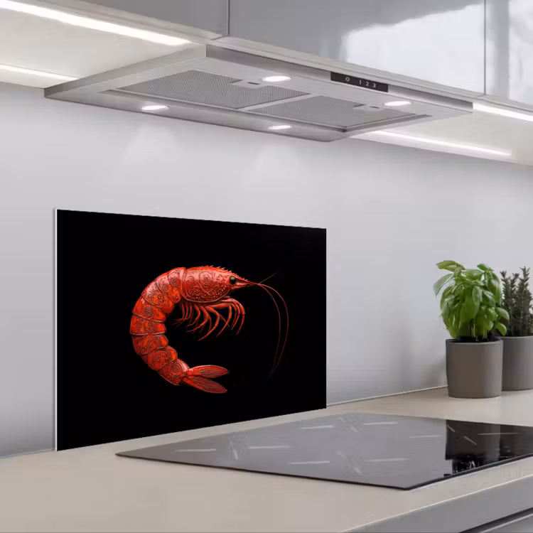 Kitchen splashback for hob - Shrimp - Red - Animals — 1