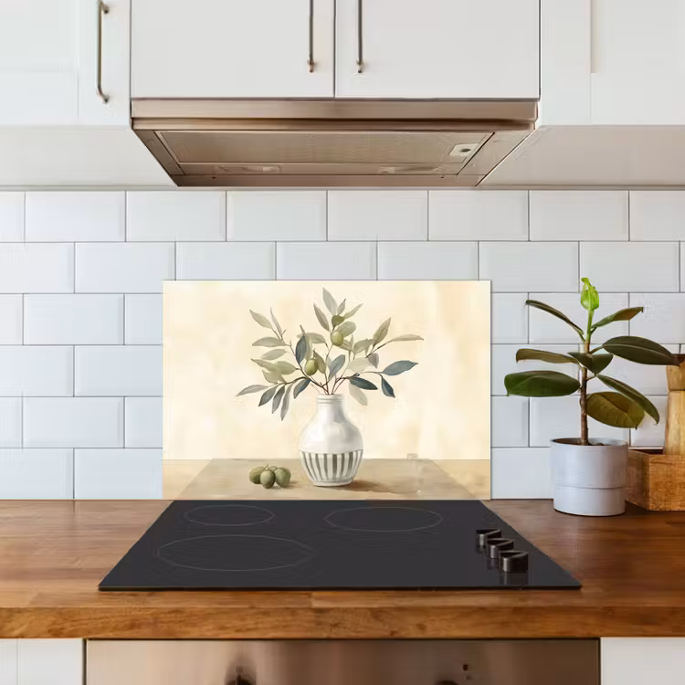 Kitchen splashback for hob - Vase - Ceramic - Olive branches — 3