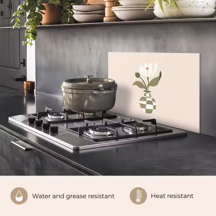 Kitchen splashback for hob - Vase - Checkered - Flower - Green — 2