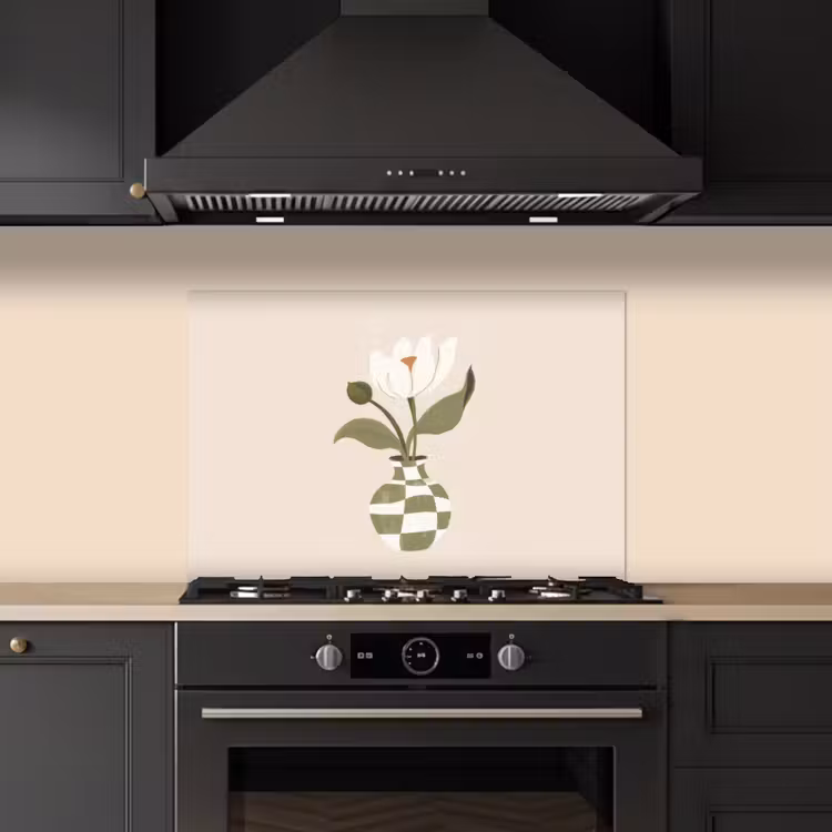 Kitchen splashback for hob - Vase - Checkered - Flower - Green — 5