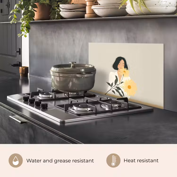 Kitchen splashback for hob - Woman - Flower - Yellow - Minimalist — 2