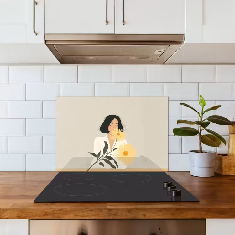 Kitchen splashback for hob - Woman - Flower - Yellow - Minimalist — 3