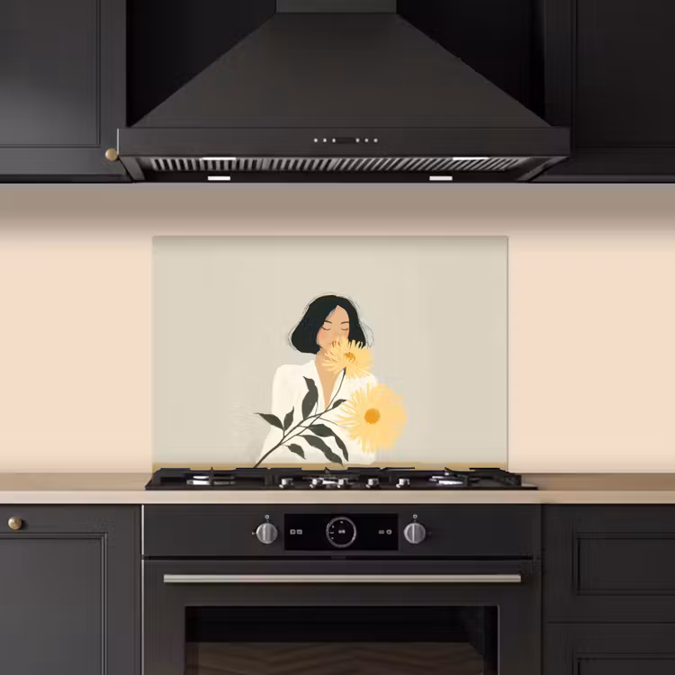 Kitchen splashback for hob - Woman - Flower - Yellow - Minimalist — 5