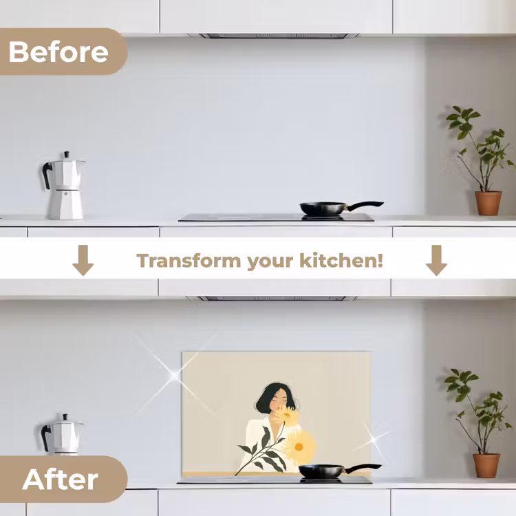 Kitchen splashback for hob - Woman - Flower - Yellow - Minimalist — 7