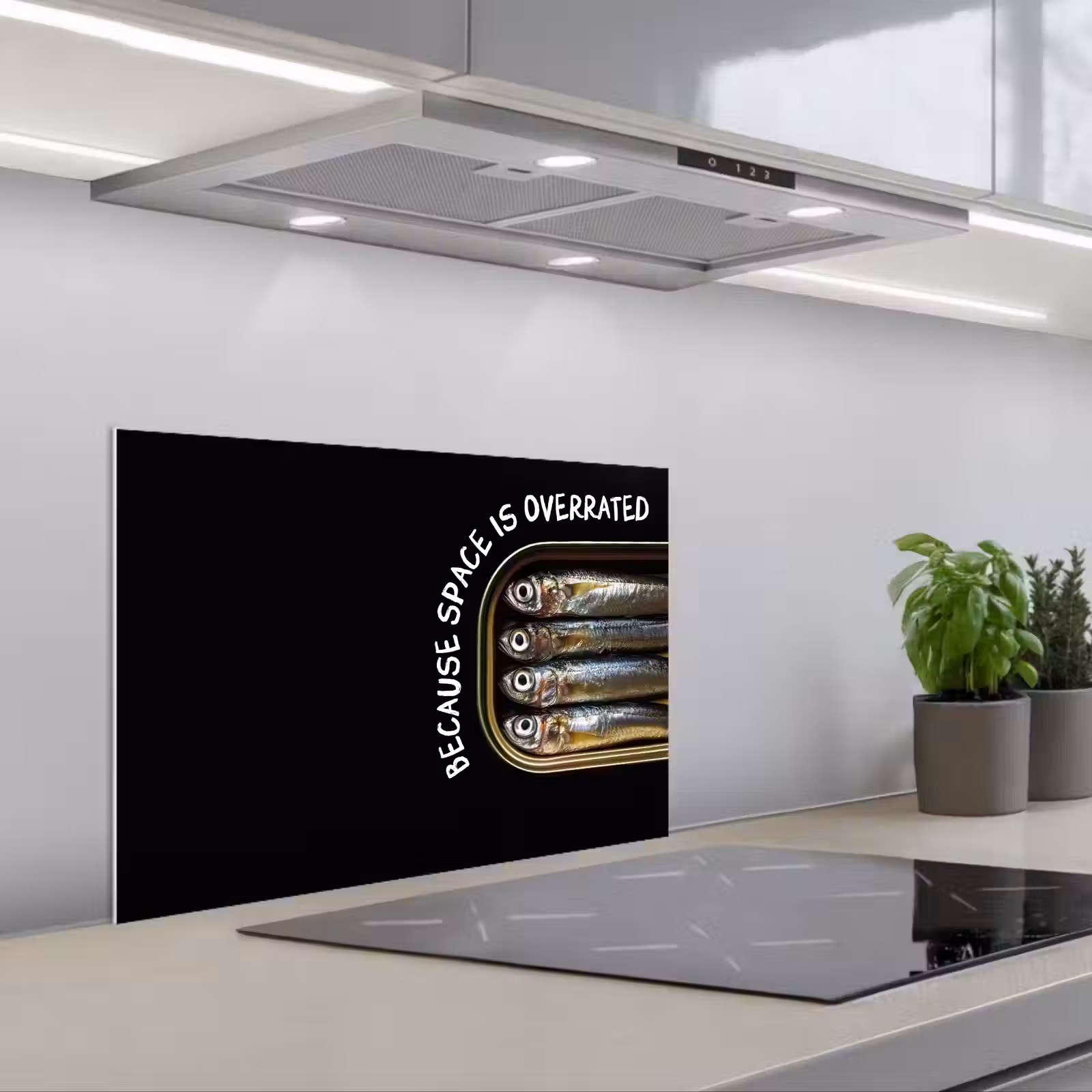 Kitchen splashback for hob - Sardines - Text - Fish - Canned — 1