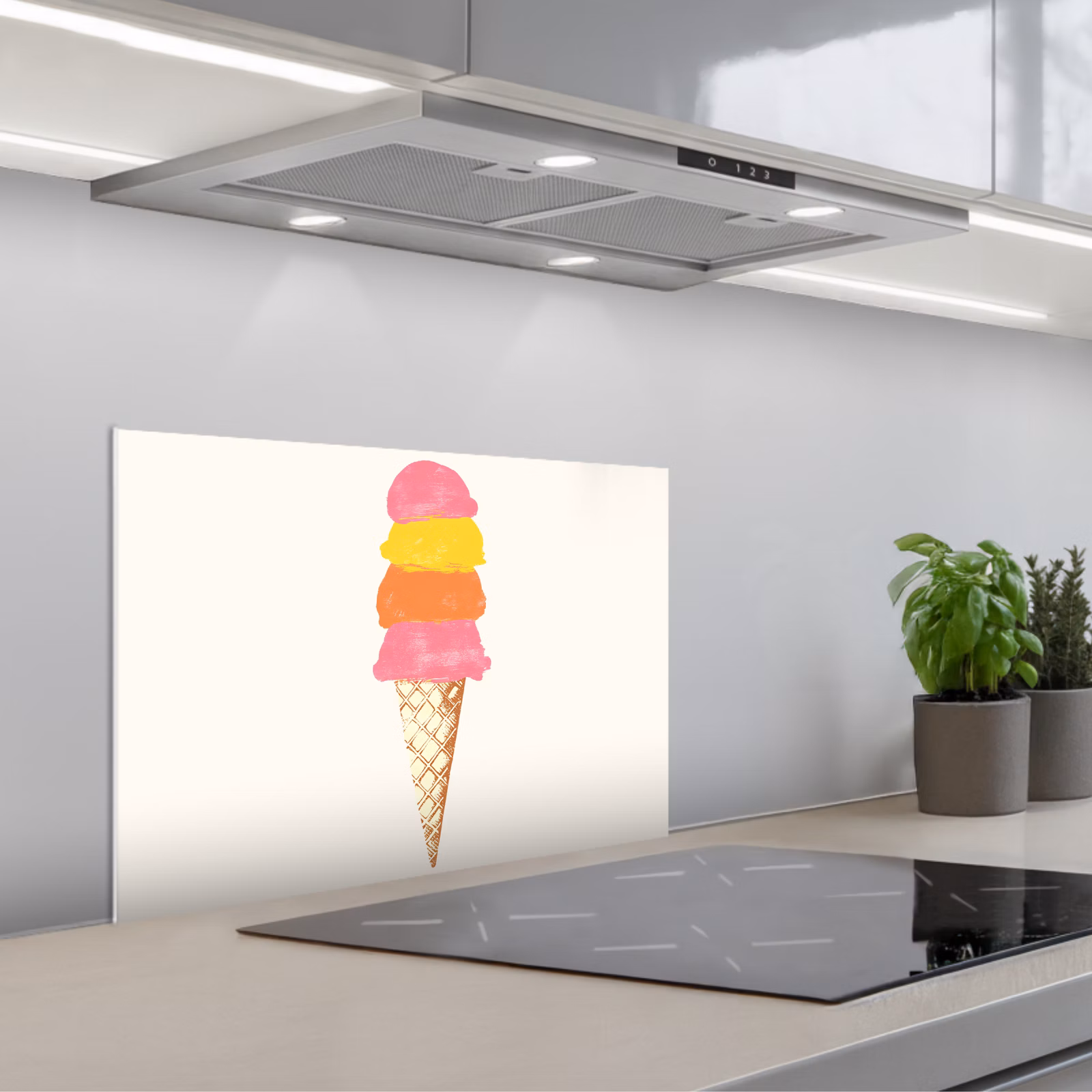 Kitchen splashback for hob - Scoop ice cream - Horn - Illustration - Minimalist — 1