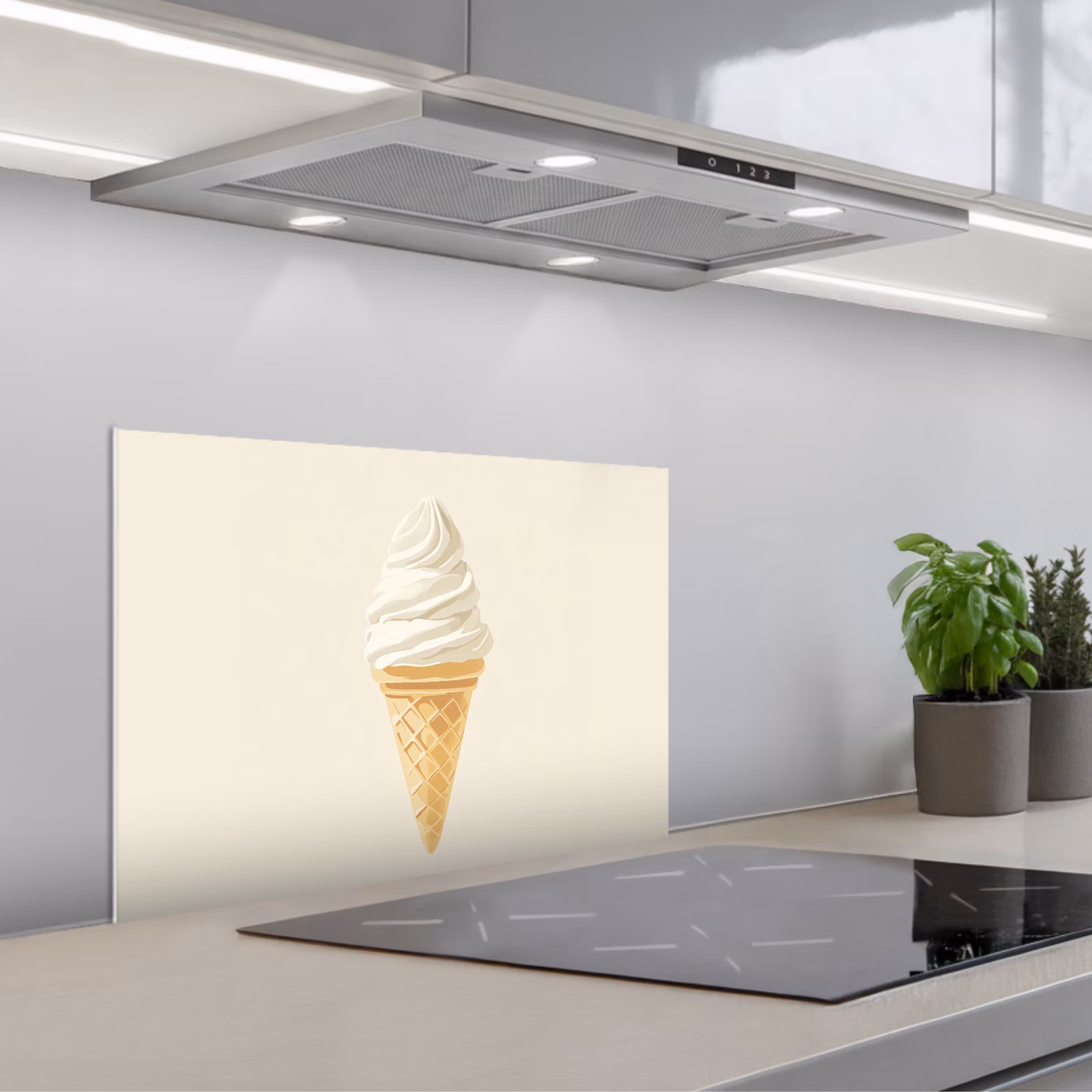 Kitchen splashback for hob - Soft ice cream - Horn - White — 1