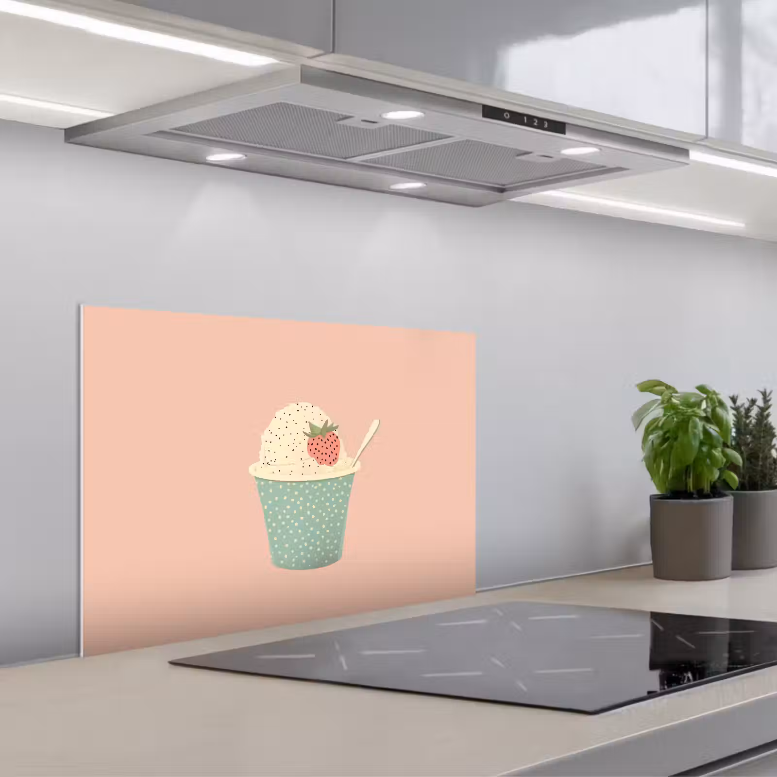 Kitchen splashback for hob - Tray - Ice cream - Strawberry - Pink — 1