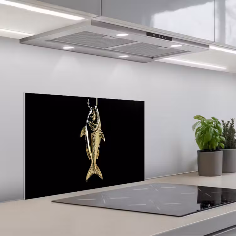 Kitchen splashback for hob - Gold - Fish - Hook - Black — 1