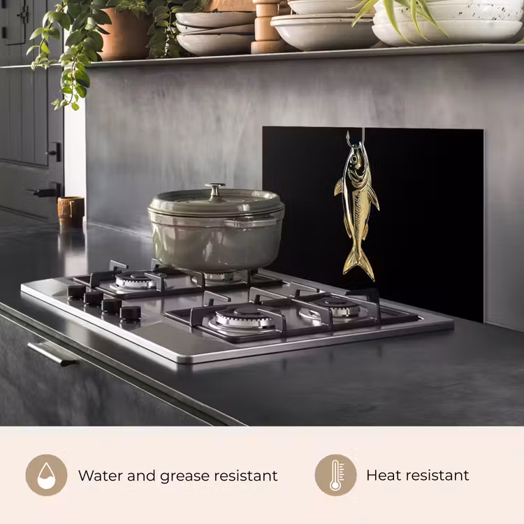 Kitchen splashback for hob - Gold - Fish - Hook - Black — 2