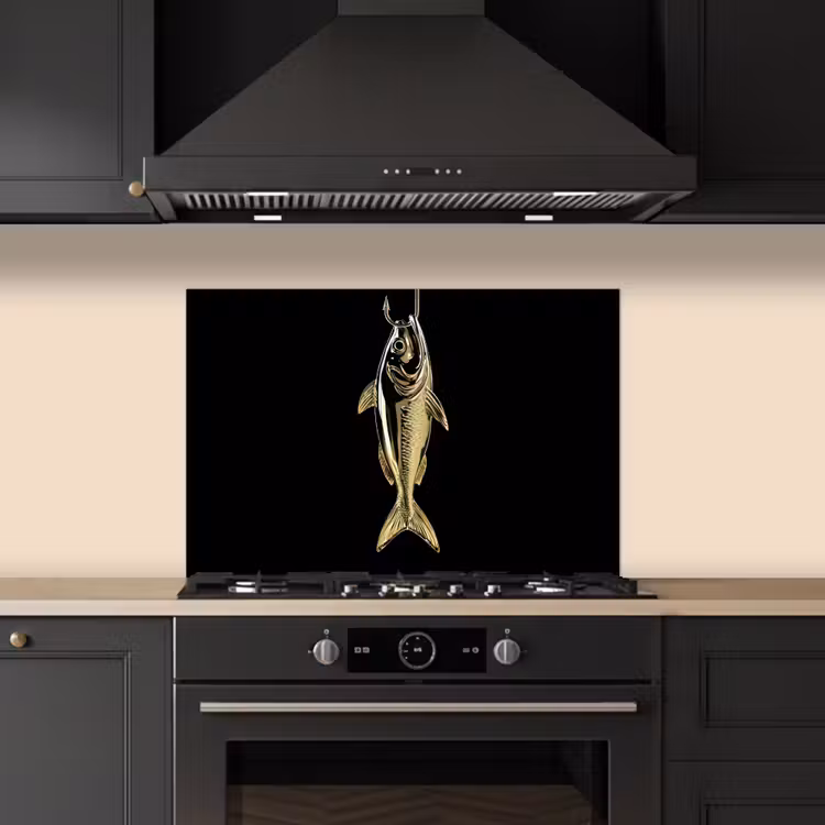 Kitchen splashback for hob - Gold - Fish - Hook - Black — 5