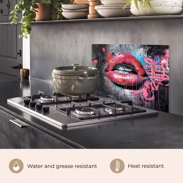 Kitchen splashback for hob - Lips - Bright pink - Graffiti - Paint stripes — 2