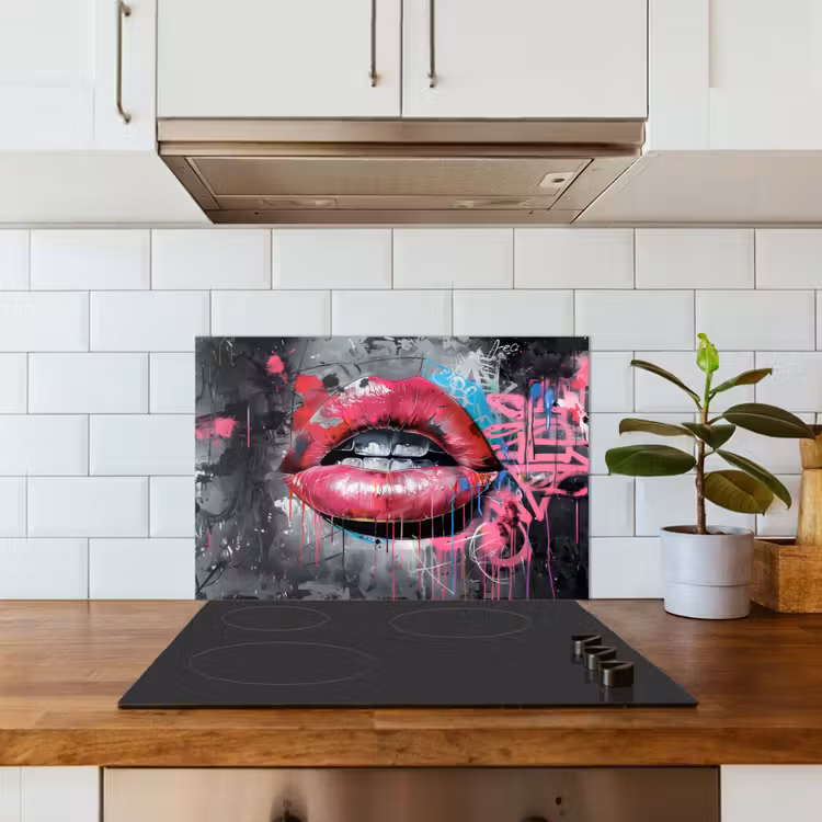 Kitchen splashback for hob - Lips - Bright pink - Graffiti - Paint stripes — 3