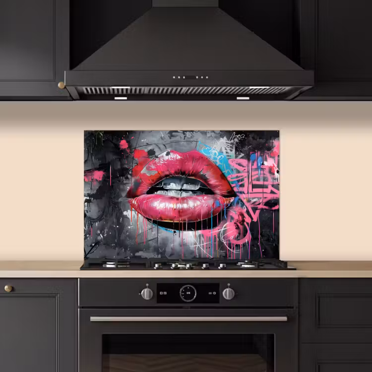 Kitchen splashback for hob - Lips - Bright pink - Graffiti - Paint stripes — 5
