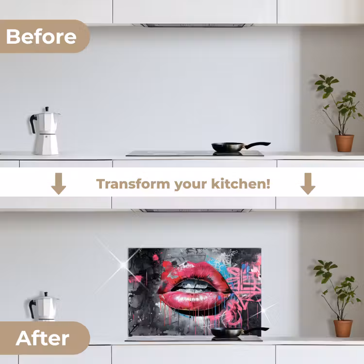 Kitchen splashback for hob - Lips - Bright pink - Graffiti - Paint stripes — 7