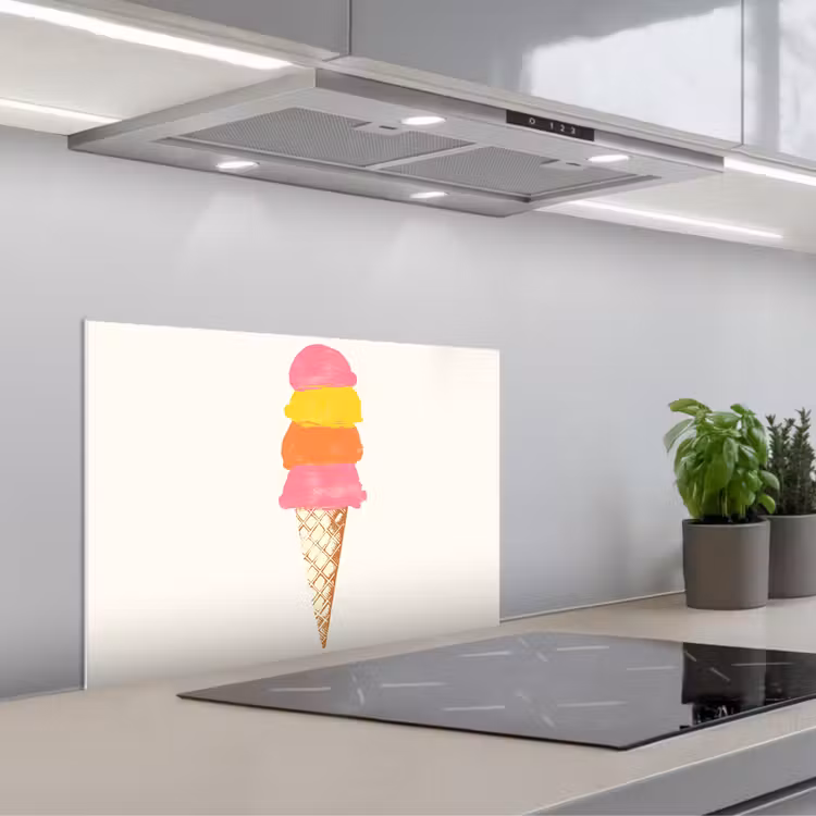 Kitchen splashback for hob - Scoop ice cream - Horn - Illustration - Minimalist — 1