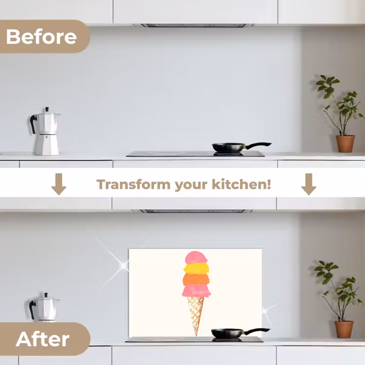 Kitchen splashback for hob - Scoop ice cream - Horn - Illustration - Minimalist — 7