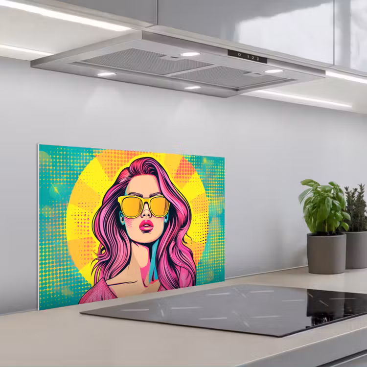 Kitchen splashback for hob - Sunglasses - Woman - Sunny - Yellow — 1