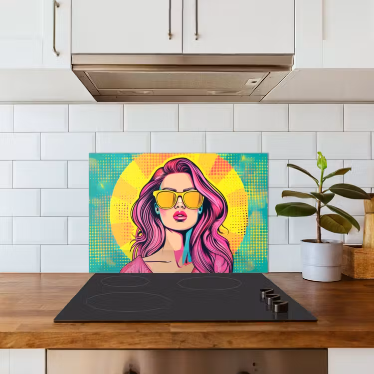 Kitchen splashback for hob - Sunglasses - Woman - Sunny - Yellow — 3