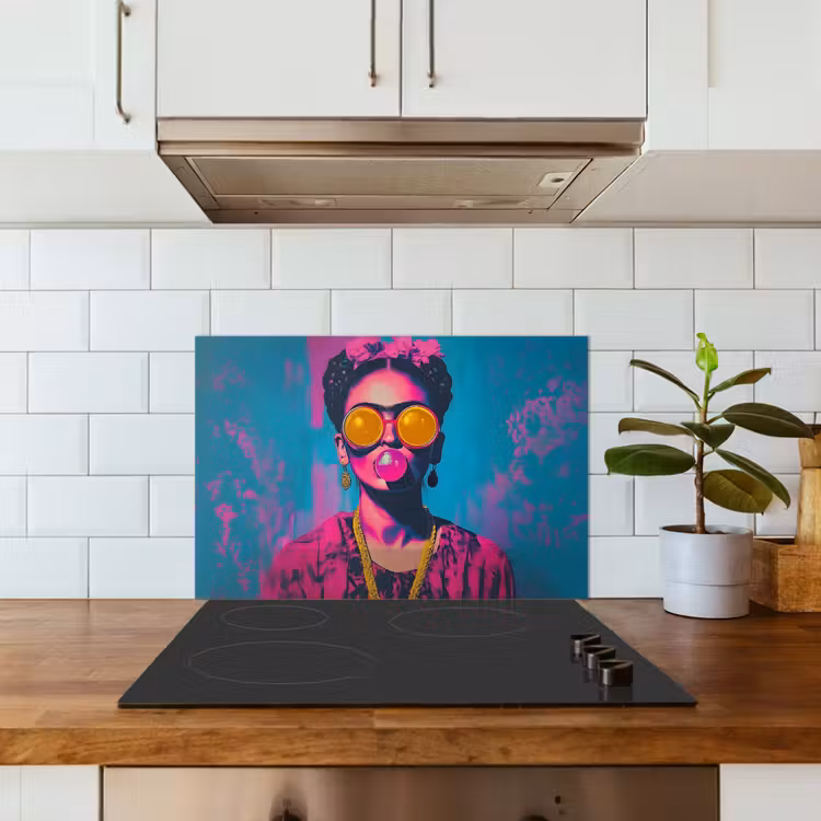 Kitchen splashback for hob - Woman - Chewing gum - Sunglasses - Orange — 3