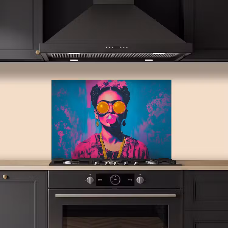 Kitchen splashback for hob - Woman - Chewing gum - Sunglasses - Orange — 5
