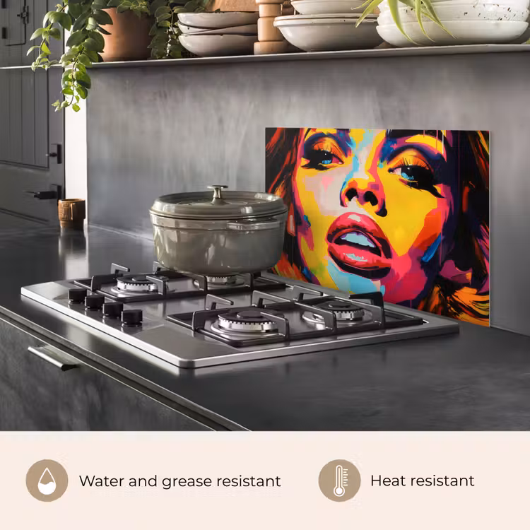 Kitchen splashback for hob - Woman - Face - Colorful — 2